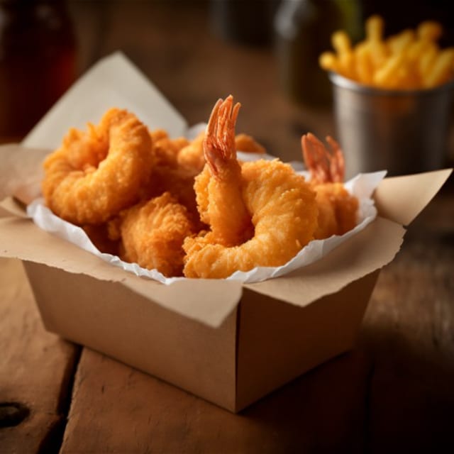 Shrim Pakora (3pc) W/ Fries.
